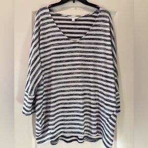 Market & Spruce Navy and White Striped V-Neck Tunic
